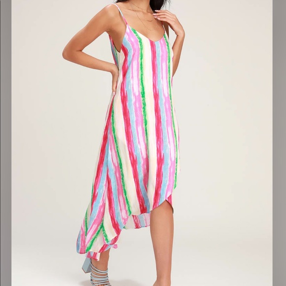Lulu’s Brushstroke Multi Stripe High-Low Dress - Picture 2 of 10